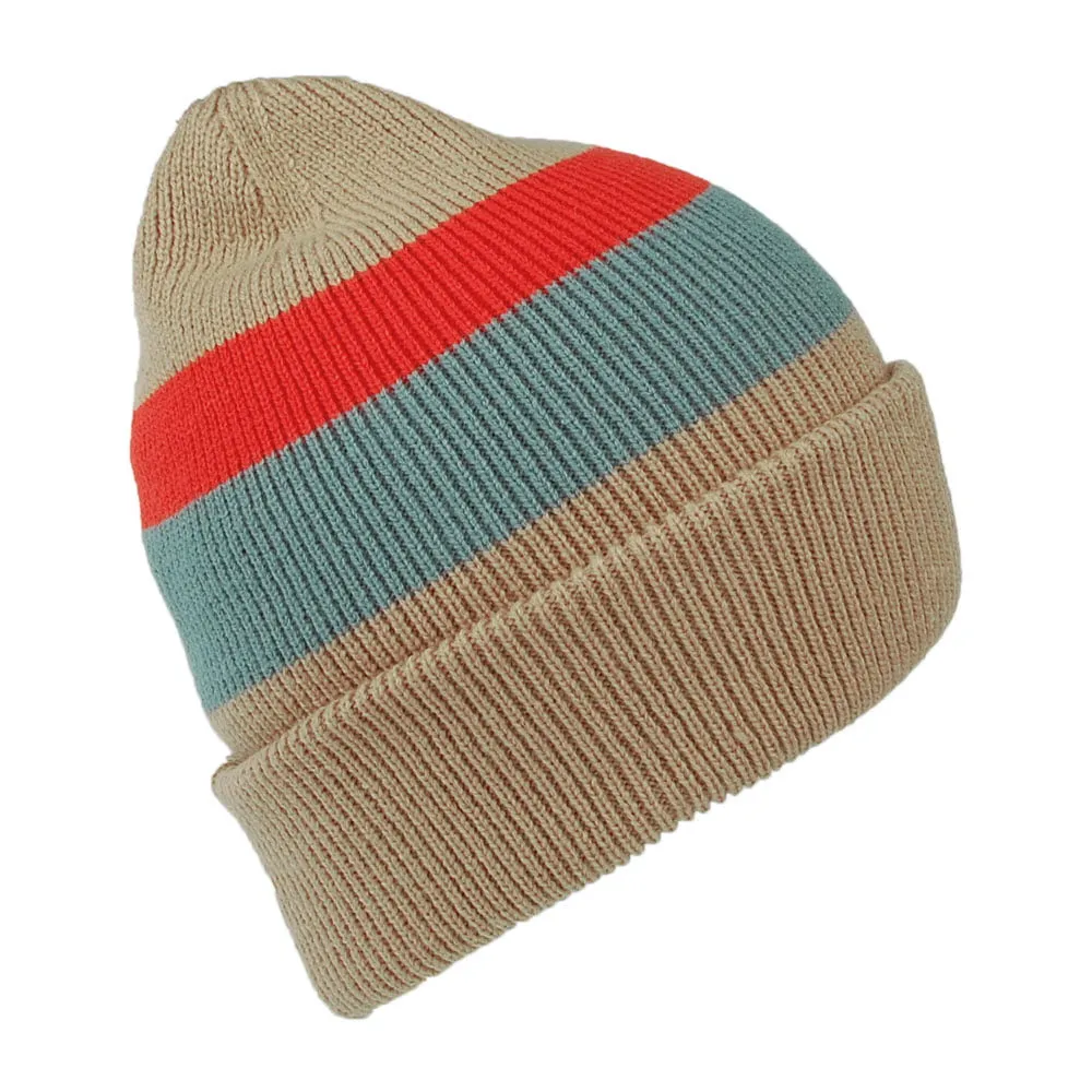 Barts Hats Cowie Striped Cuff Knit Beanie Hat - Camel