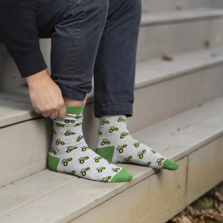 John Deere 2 Pack Tractor Row Crew Socks - Grey & Navy
