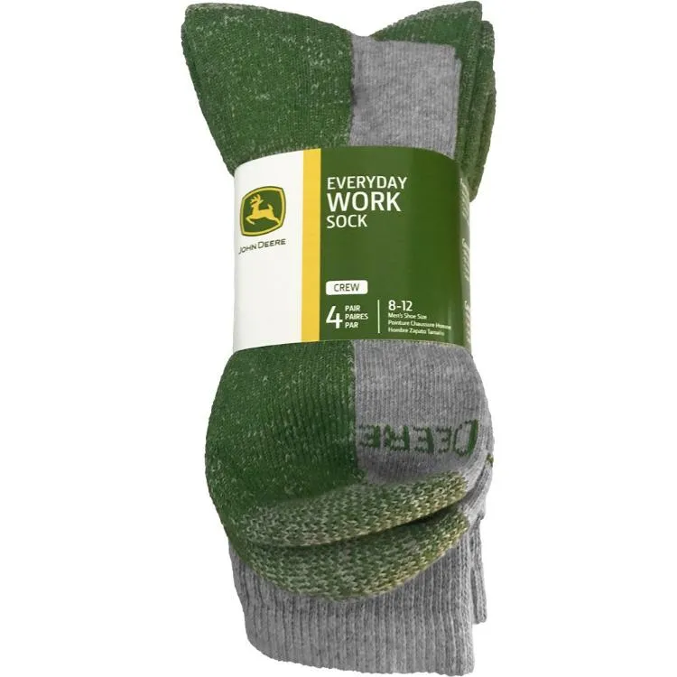 John Deere 4 Pack Crew Work Socks - Light Heather/Grey