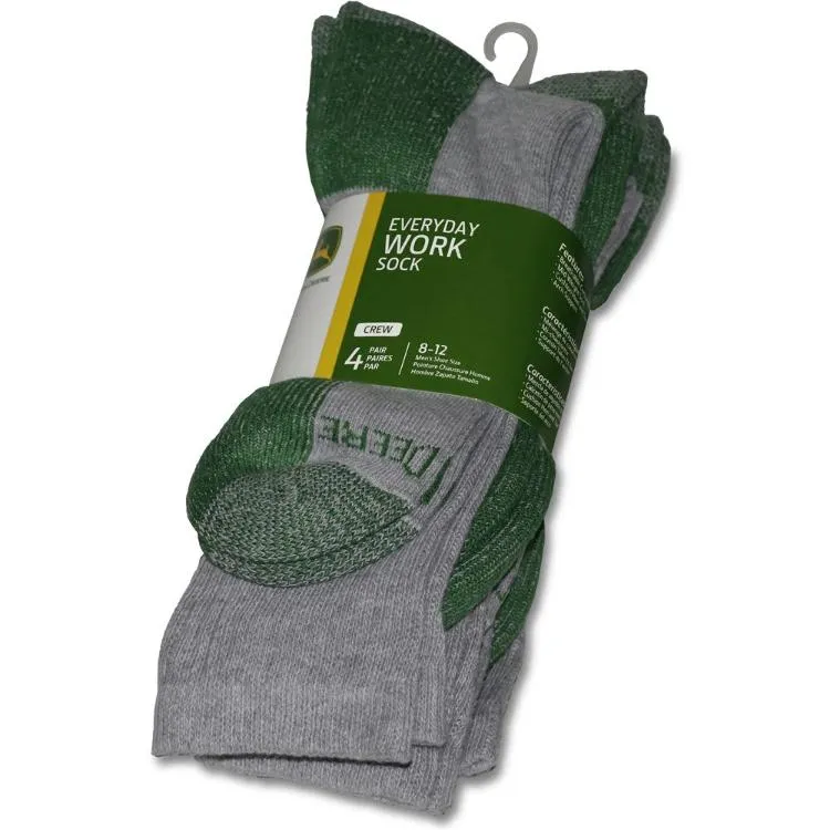John Deere 4 Pack Crew Work Socks - Light Heather/Grey