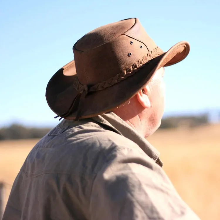 Kakadu Bulldog Shapeable Leather Hat - Tobacco