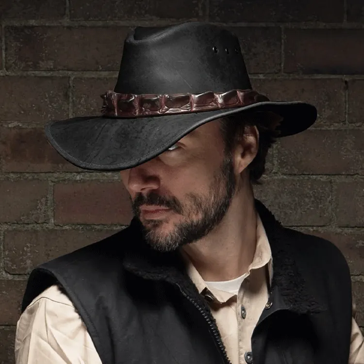 Kakadu Longreach Shapeable Leather Hat - Black
