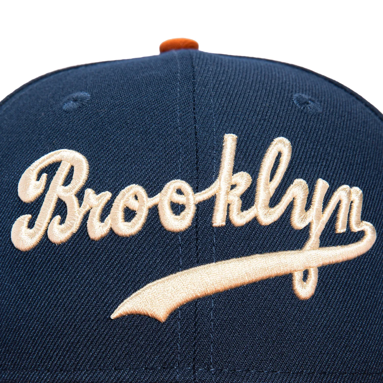 New Era 59Fifty Brooklyn Dodgers 1949 World Series Patch Hat - Navy. Burnt Orange