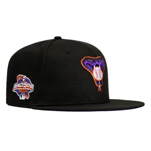 New Era 59Fifty Cool Fashion Arizona Diamondbacks 2001 World Series Patch Snake Head Hat - Black. Purple. Orange