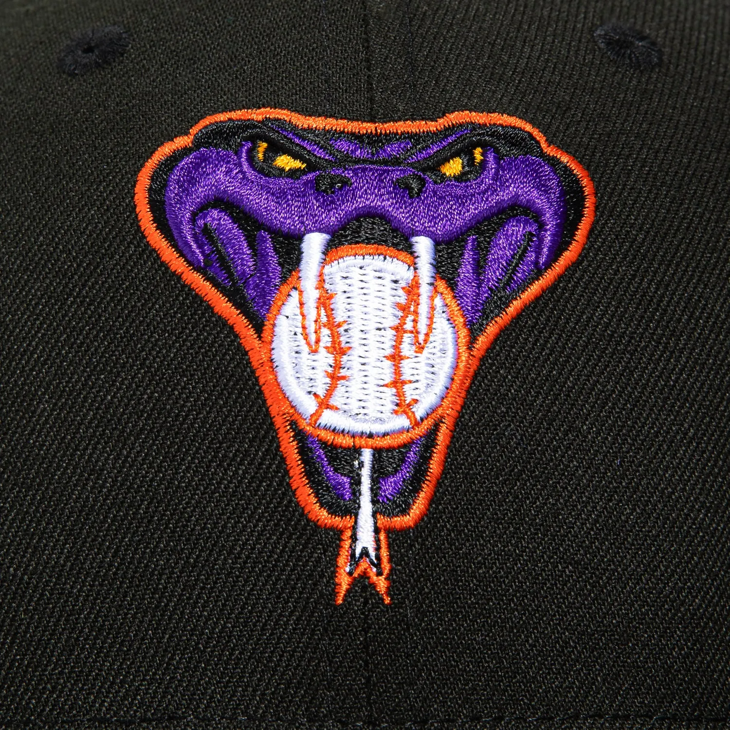 New Era 59Fifty Cool Fashion Arizona Diamondbacks 2001 World Series Patch Snake Head Hat - Black. Purple. Orange