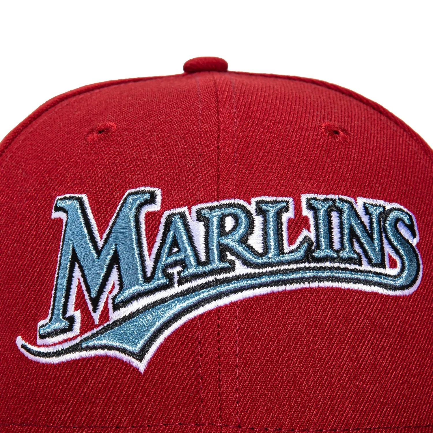 New Era 59Fifty Miami Marlins 2003 World Series Patch Word Hat - Brick. Light Blue