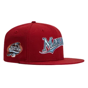 New Era 59Fifty Miami Marlins 2003 World Series Patch Word Hat - Brick. Light Blue