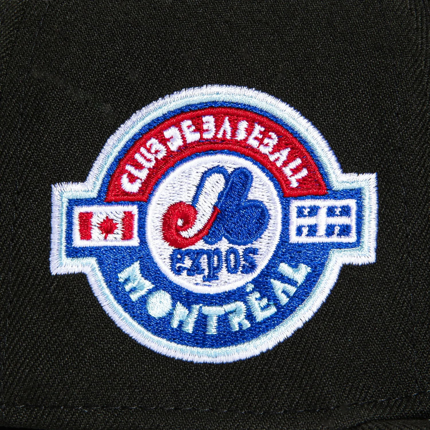 New Era 59Fifty Montreal Expos Club Patch Script Hat - Black. Light Blue. Red