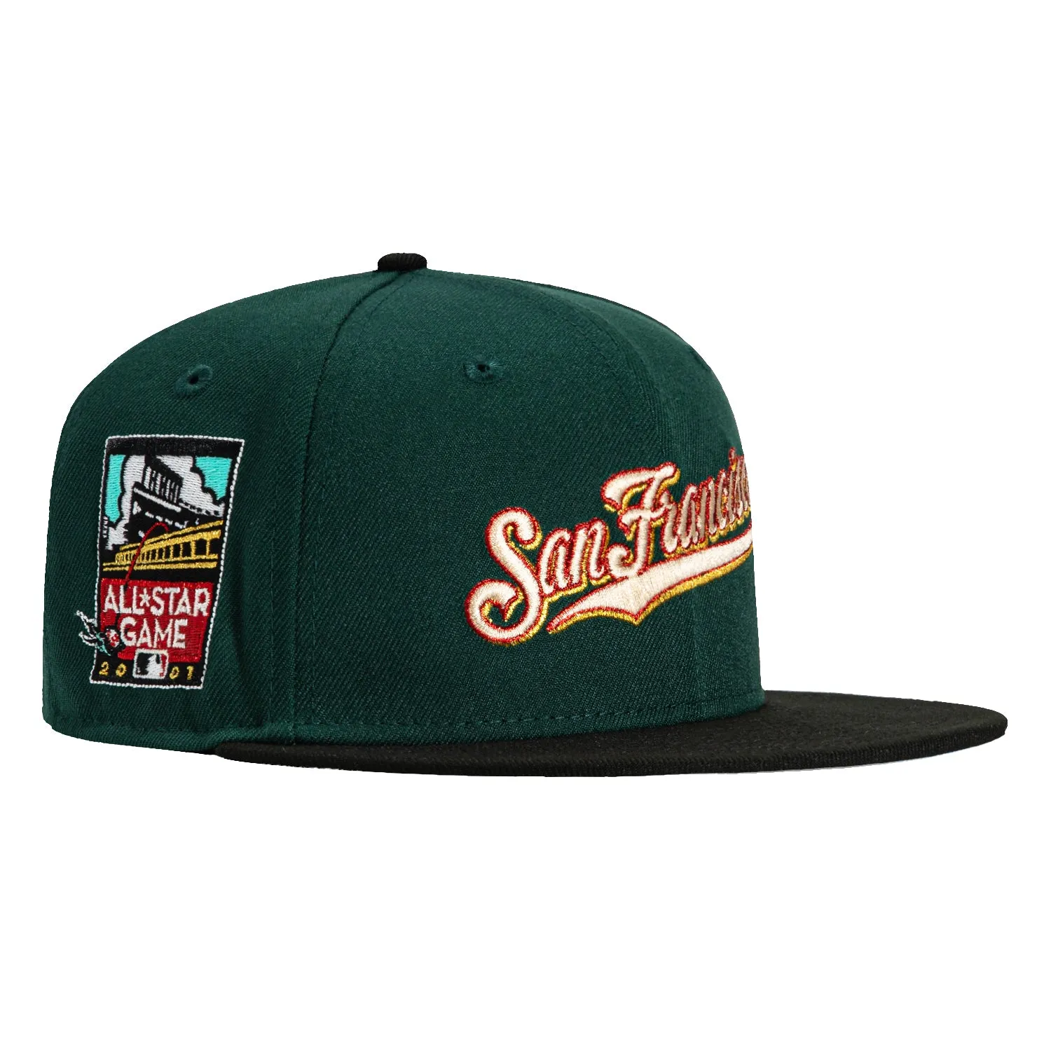 New Era 59Fifty Winter Forest San Francisco Giants 2007 All Star Game Patch Script Hat - Green. Black