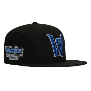 New Era 59Fifty Worcester Woo Sox Inaugural Season Patch Hat - Black. Royal. Metallic Silver