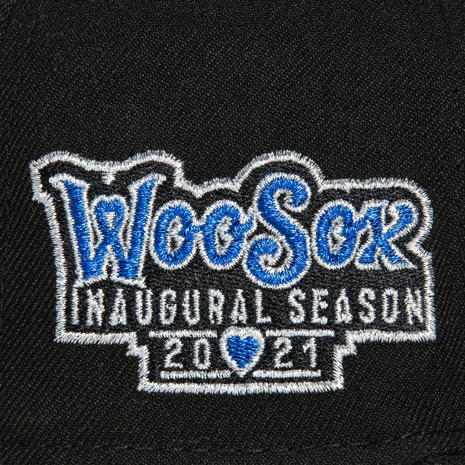 New Era 59Fifty Worcester Woo Sox Inaugural Season Patch Hat - Black. Royal. Metallic Silver